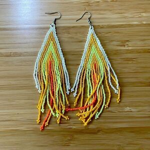 Yellow Bohemian Beaded handmade Tassel Pendant Dangle Earrings